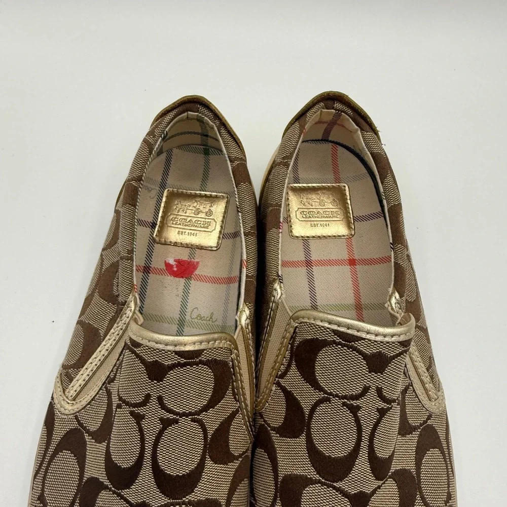 Coach Beale Slip On Sneakers Womens 10 Brown Gold Signature Monogram Shoe Y2K